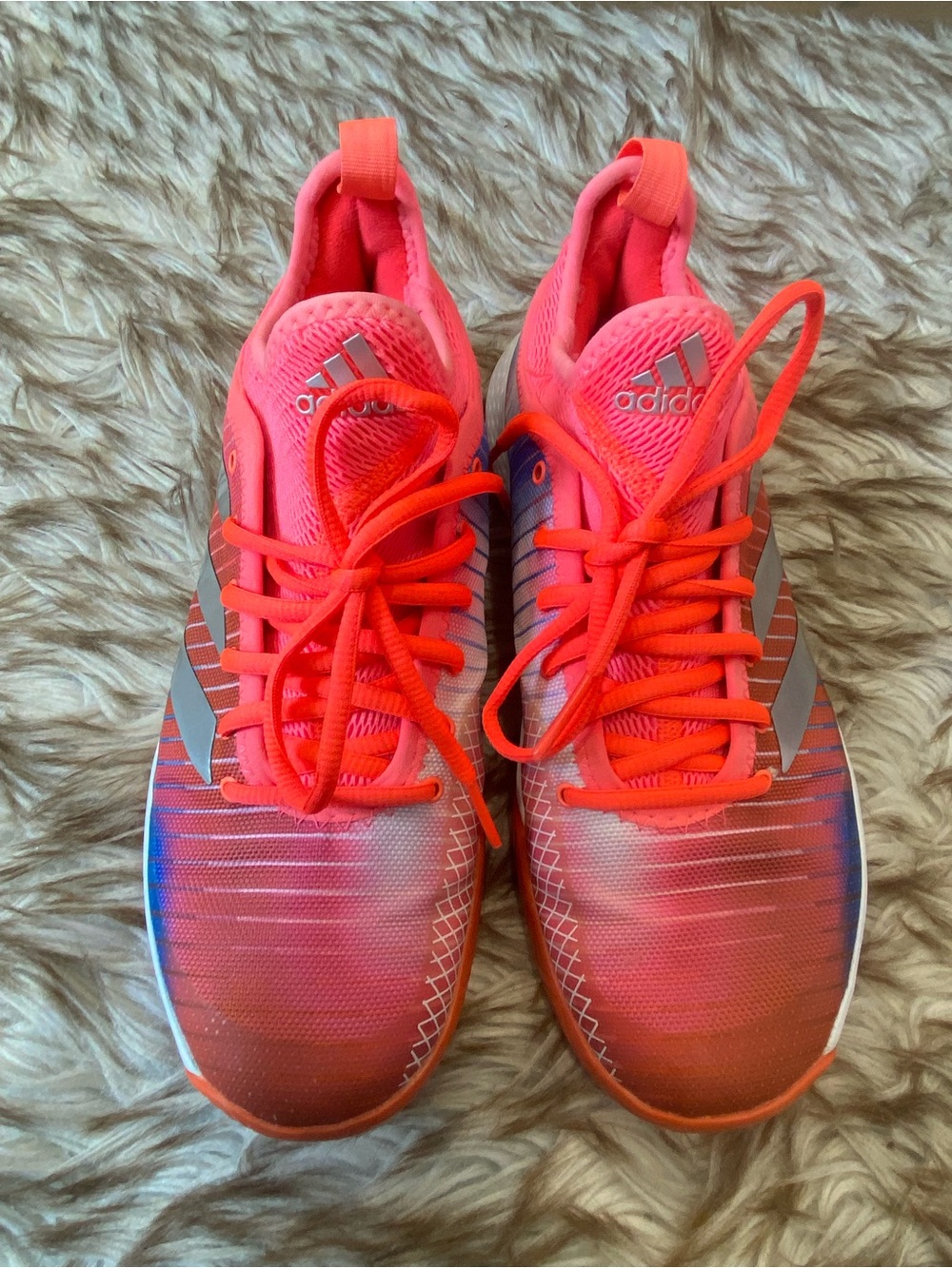 NEW Adidas Bright Coral Pink Athletic Sneakers with Silver Stripes